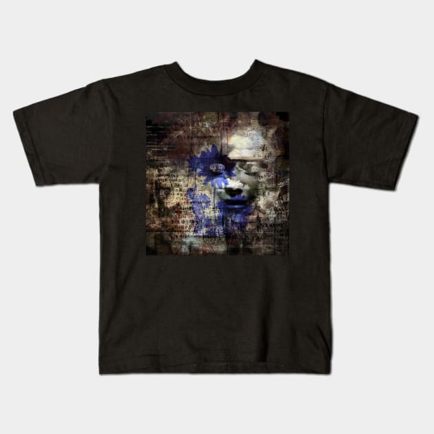 Mystic face and blue Mystic face and blue flower Kids T-Shirt by rolffimages